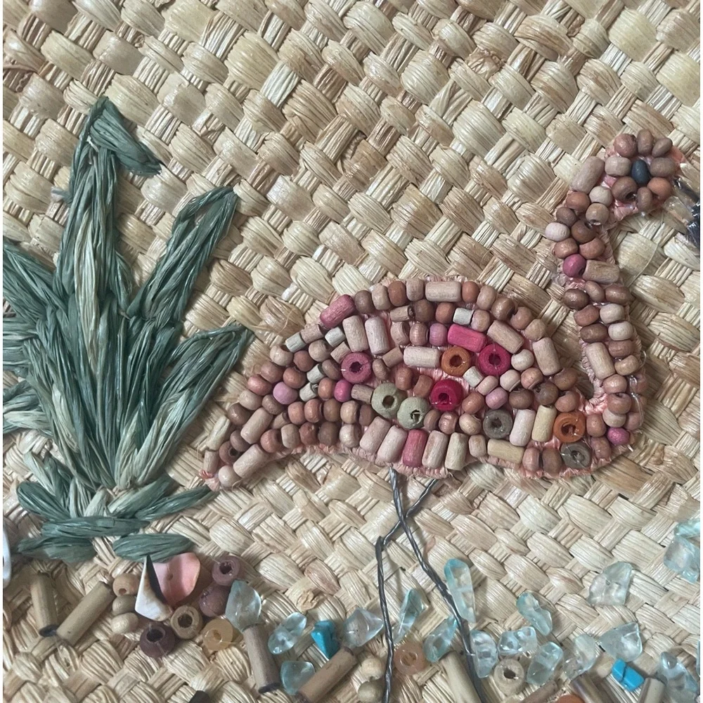 Vintage Cappelli straw bag with flamingo.  Cute wood handles. Like new. Florida - Picture 2 of 6